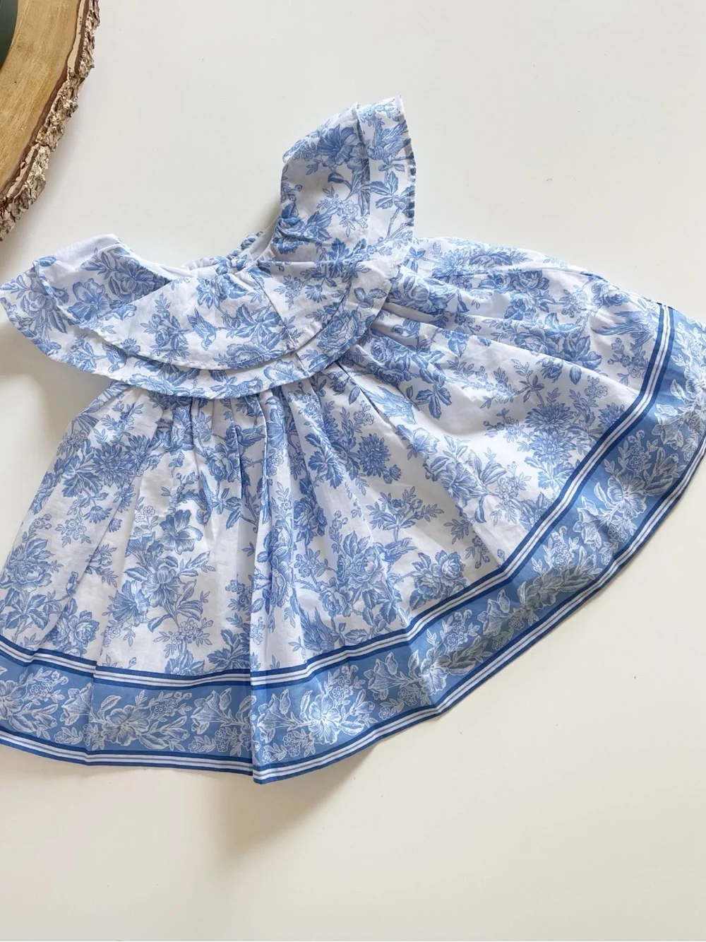 NWT | Janie and Jack Baby Floral Blue Border Dress & Bloomers • 0-3m